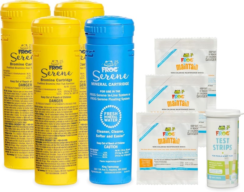 Frog Serene Replacement Mineral and Bromine Cartridge Kit for use with Hot Tub Serene Floating Sanitizing System - Prefilled for Quick & Easy Hot Tub Maintenance - 3 Month Bundle+ - Image 1